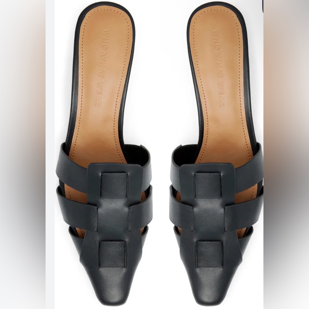 Who What Wear Black Woven Strap Pointed Slide Mules